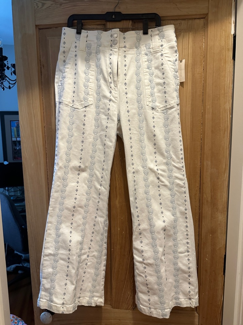 White Embroidered Wide-Leg Pants